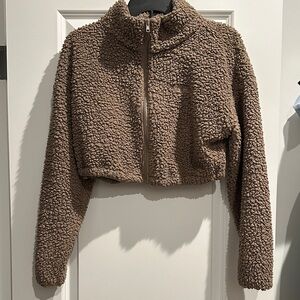SKIMS Cropped Teddy Jacket in Warm Brown